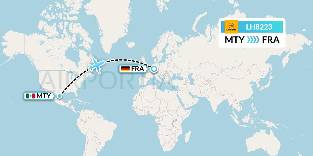 LH8223 Lufthansa Flight Map: Monterrey to Frankfurt