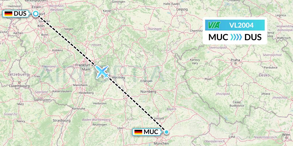 VL2004 Air Via Flight Map: Munich to Dusseldorf