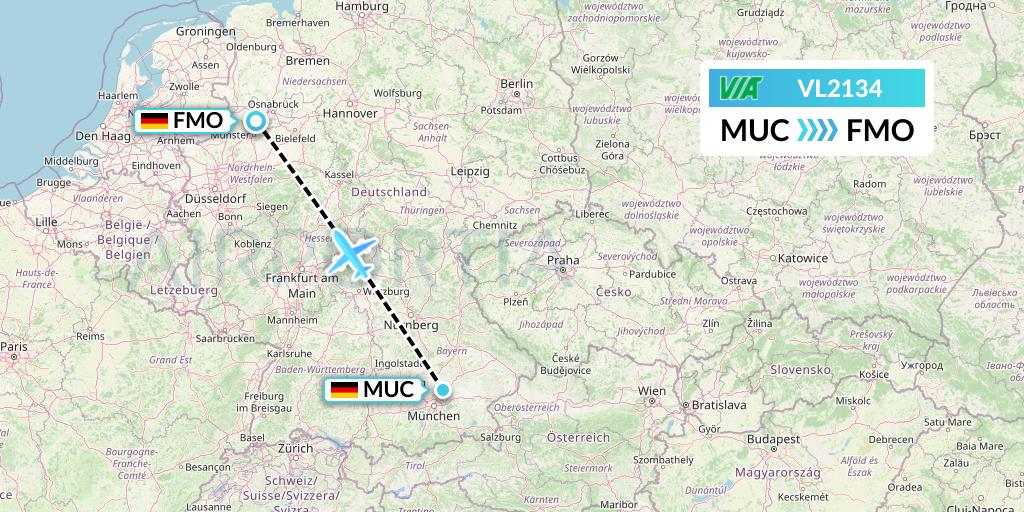 VL2134 Air Via Flight Map: Munich to Munster