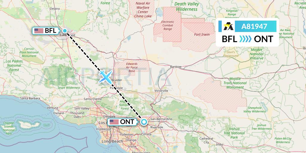 A81947 Aerolink Uganda Flight Map: Bakersfield to Ontario