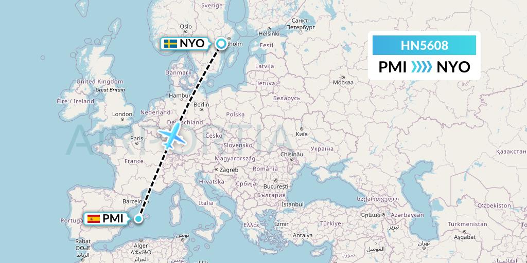 HN5608 Uab Heston Airlines Jsc Heston Airl Flight Map: Palma de Mallorca to Stockholm