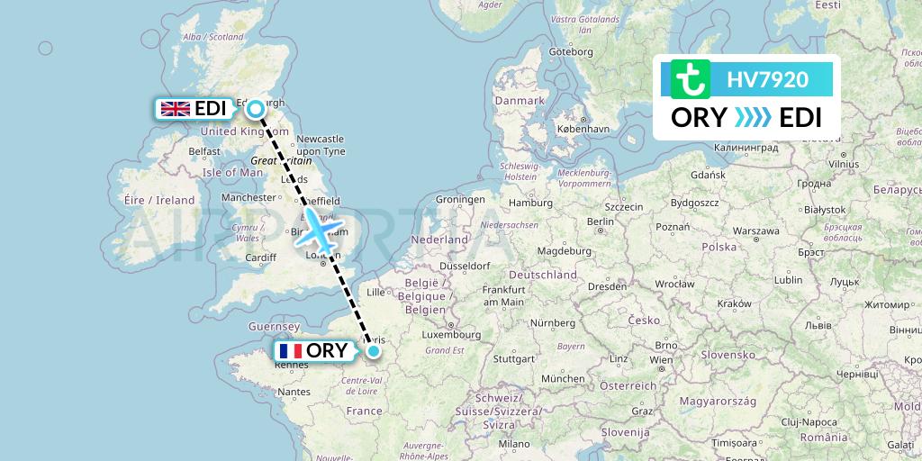 HV7920 Transavia Flight Map: Paris to Edinburgh
