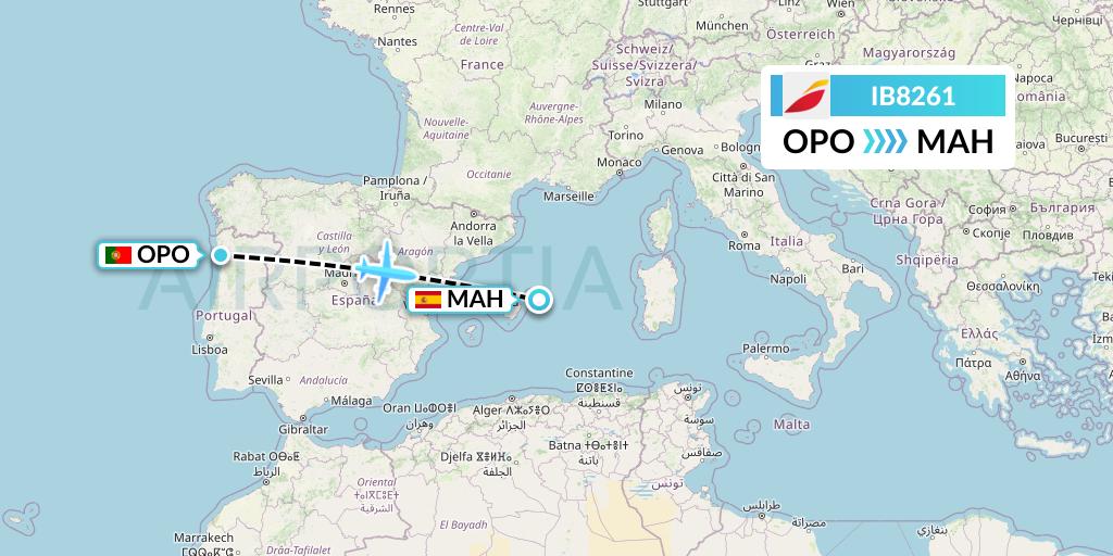 IB8261 Iberia Flight Map: Porto to Mahon