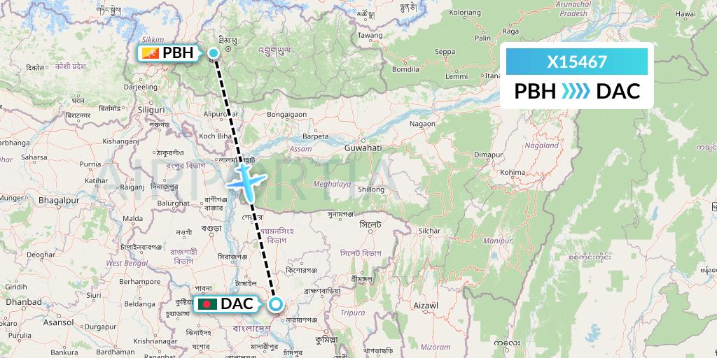 X15467 Nik Airways Flight Map: Paro to Dhaka