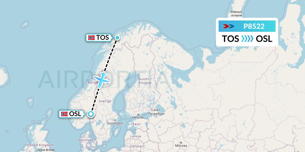 P8522 Sprint Air Flight Map: Tromso to Oslo