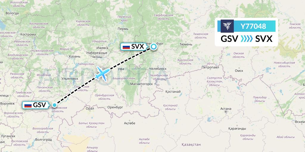Y77048 NordStar Flight Map: Saratov to Yekaterinburg