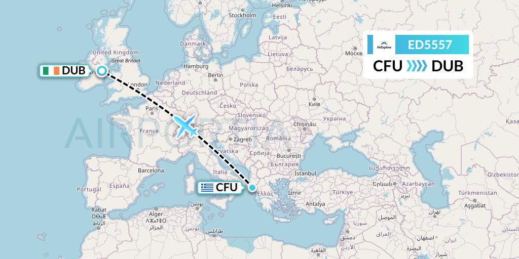 ED5557 AirExplore Flight Map: Corfu to Dublin