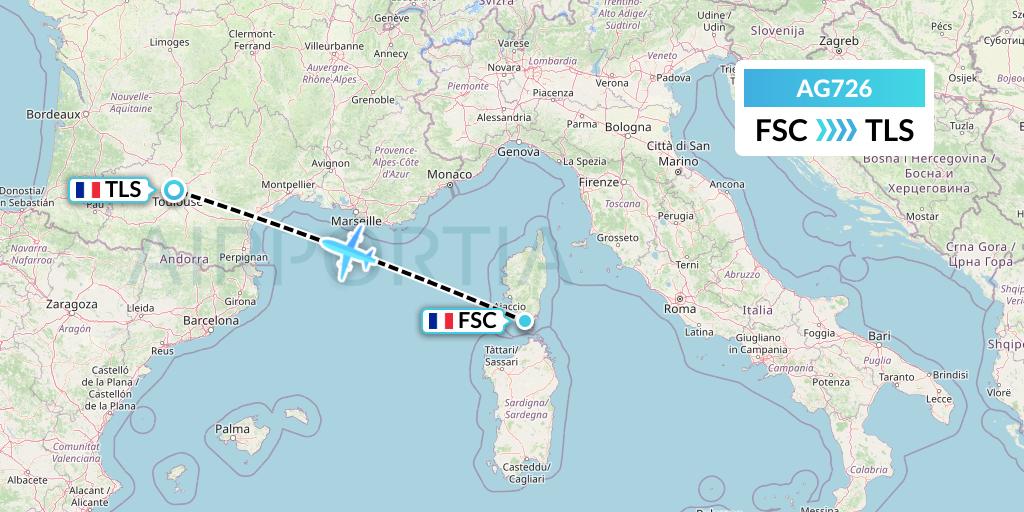 AG726 Aruba Airlines Flight Map: Figari to Toulouse
