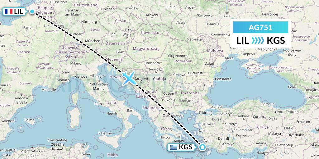 AG751 Aruba Airlines Flight Map: Lille to Kos