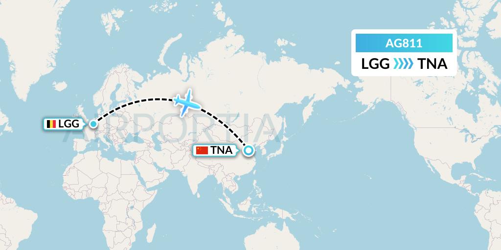 AG811 Aruba Airlines Flight Map: Liege to Jinan