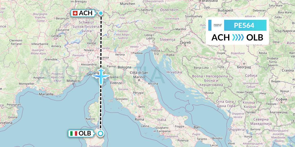 PE564 People's Viennaline Flight Map: St. Gallen to Olbia