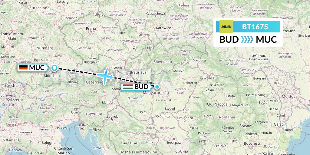 BT1675 Air Baltic Flight Map: Budapest to Munich