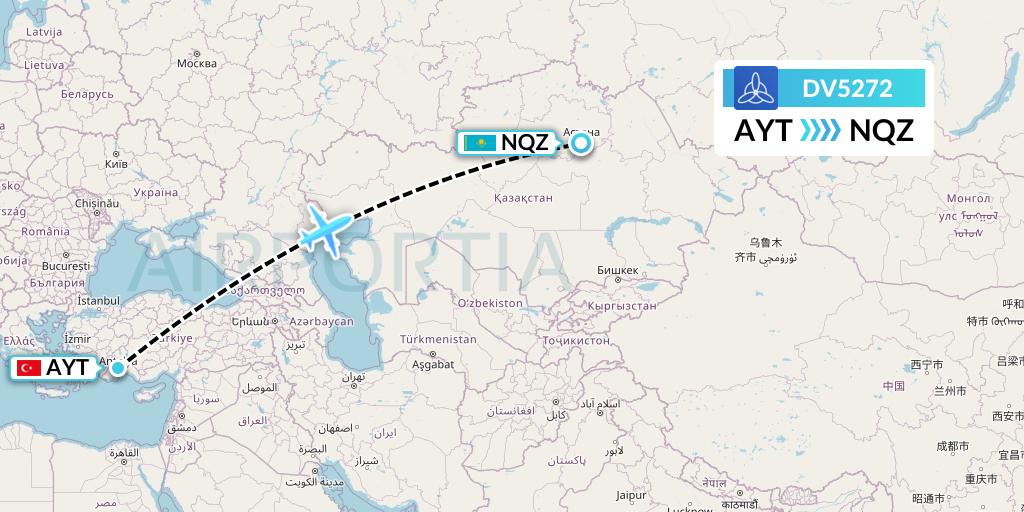 DV5272 SCAT Flight Map: Antalya to Astana