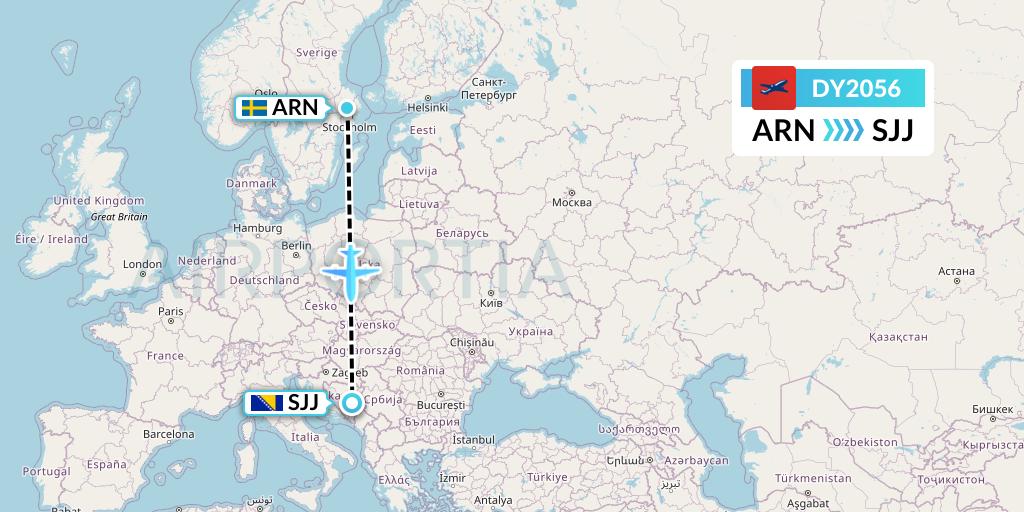 DY2056 Norwegian Flight Map: Stockholm to Sarajevo