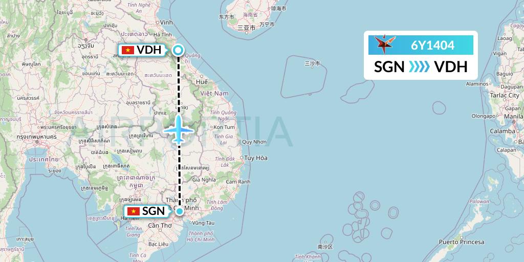 6Y1404 SmartLynx Flight Map: Ho Chi Minh City to Dong Hoi