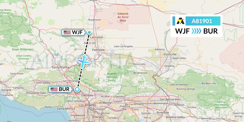 A81901 Aerolink Uganda Flight Map: Lancaster to Burbank