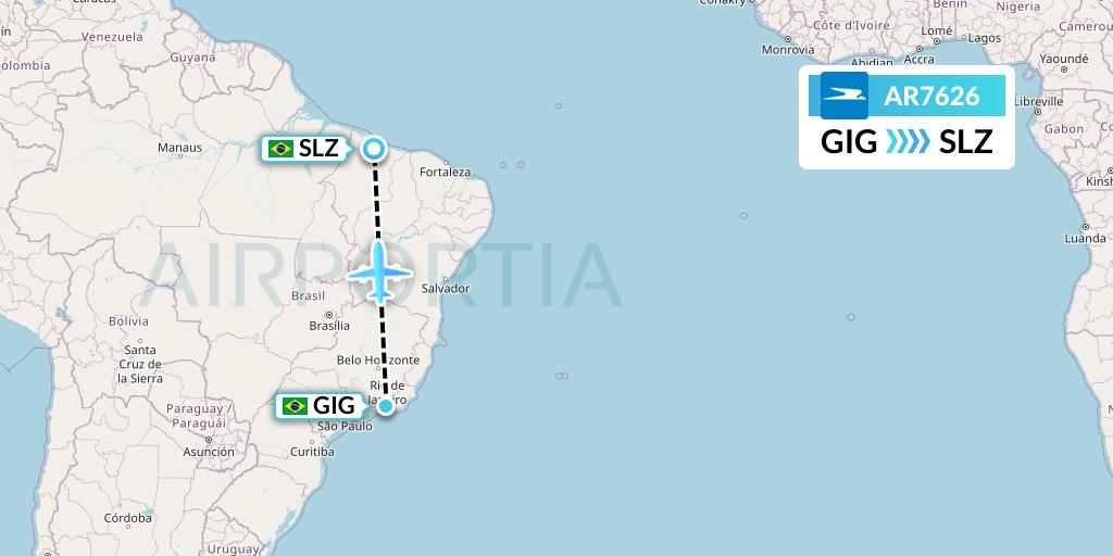 AR7626 Aerolineas Argentinas Flight Map: Rio de Janeiro to Sao Luis