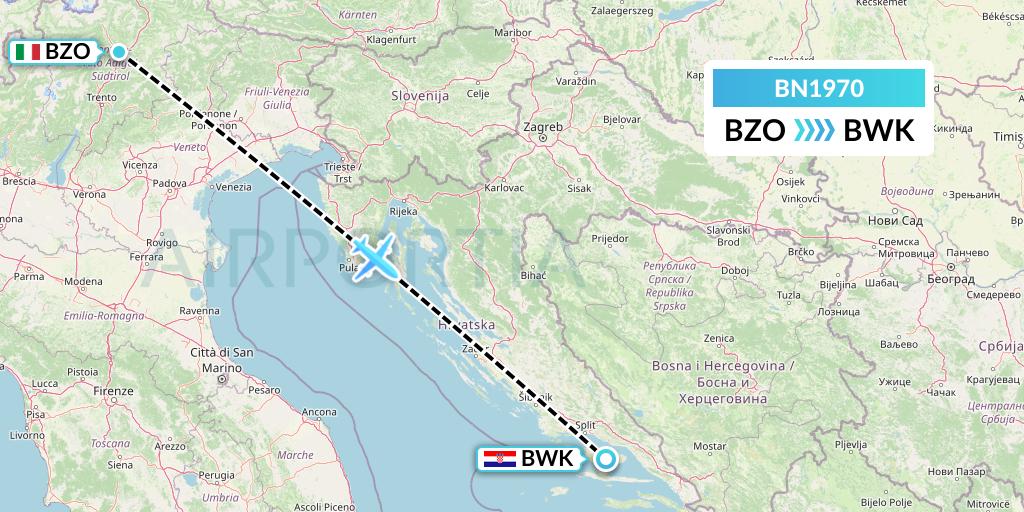BN1970 Forward Air International Airlines Flight Map: Bolzano to Bol
