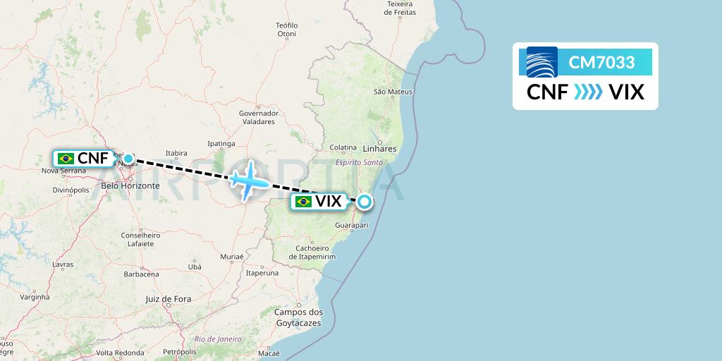 CM7033 Copa Airlines Flight Map: Belo Horizonte to Vitoria