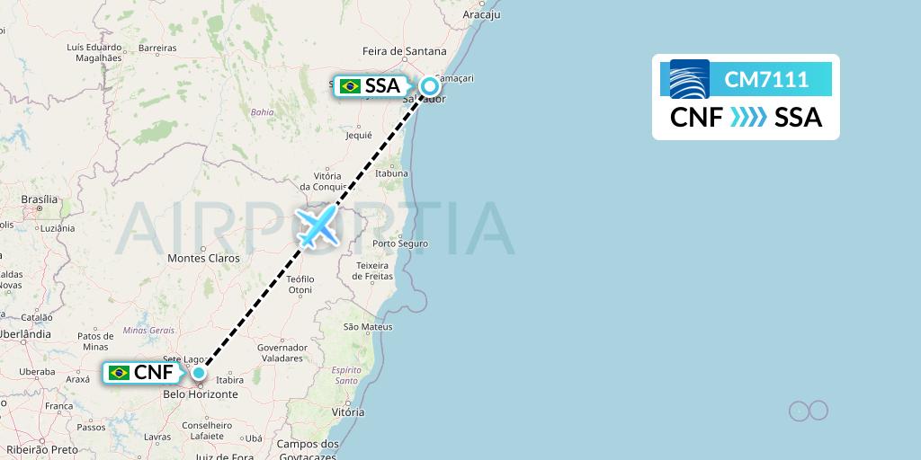 CM7111 Copa Airlines Flight Map: Belo Horizonte to Salvador