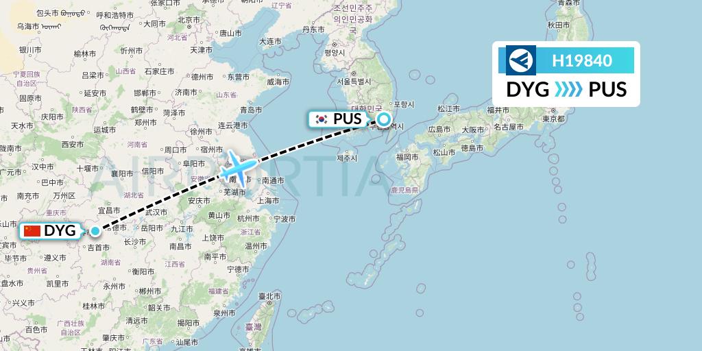 H19840 Hahn Air Systems Flight Map: Dayong to Busan