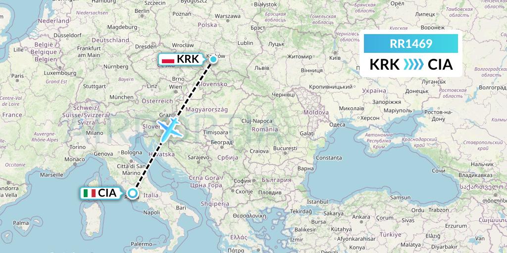 RR1469 Royal Air Force Flight Map: Krakow to Rome