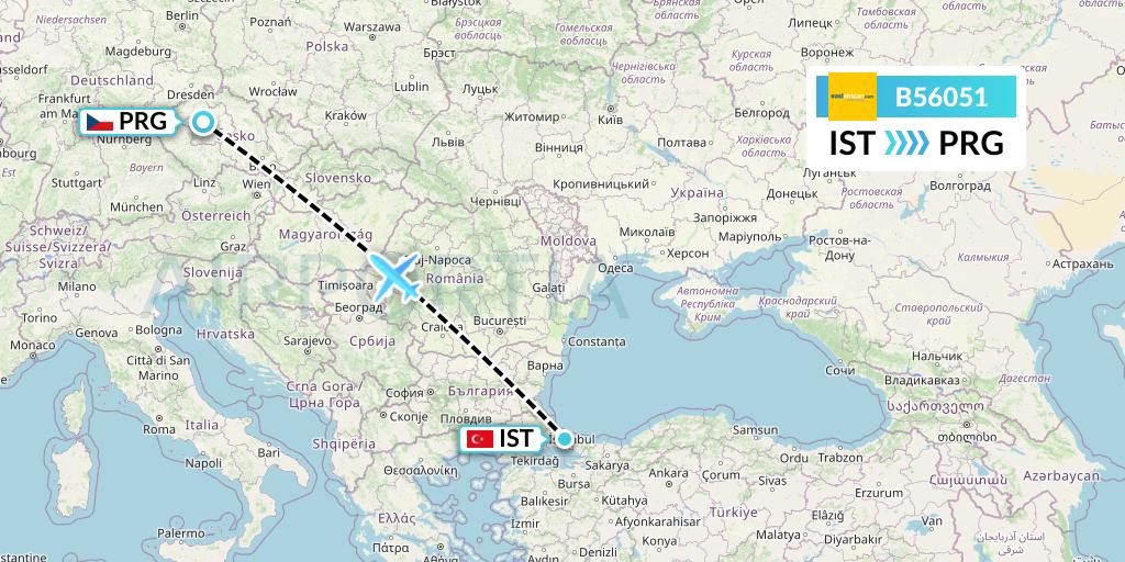 B56051 Fly SAX Flight Map: Istanbul to Prague