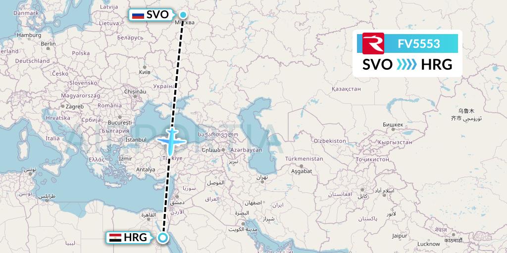 FV5553 Rossiya Flight Map: Moscow to Hurghada