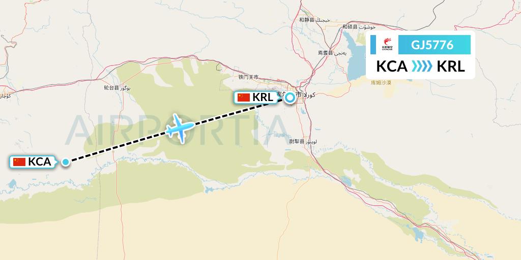 GJ5776 Loong Airlines Flight Map: Kuqa to Korla