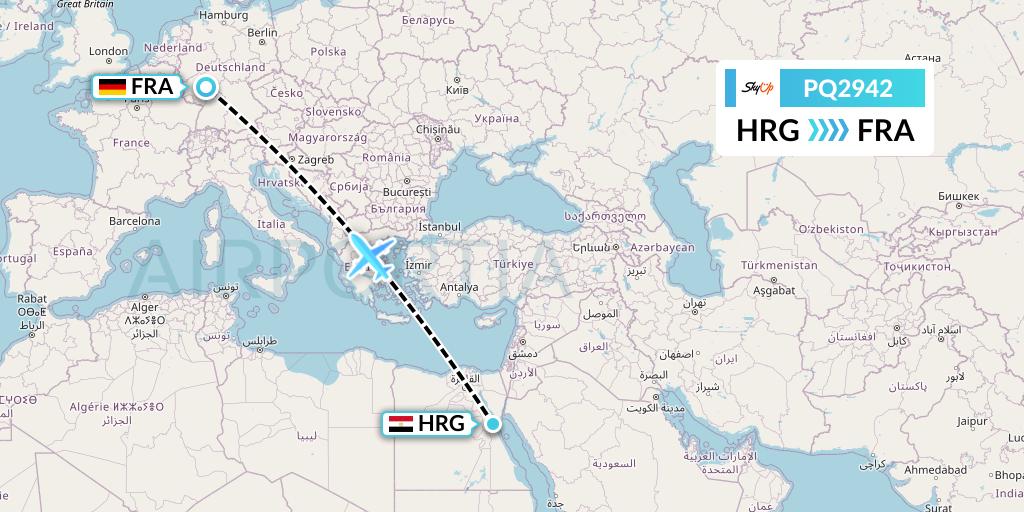 PQ2942 SkyUp Airlines Flight Map: Hurghada to Frankfurt