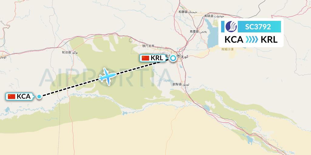 SC3792 Shandong Airlines Flight Map: Kuqa to Korla