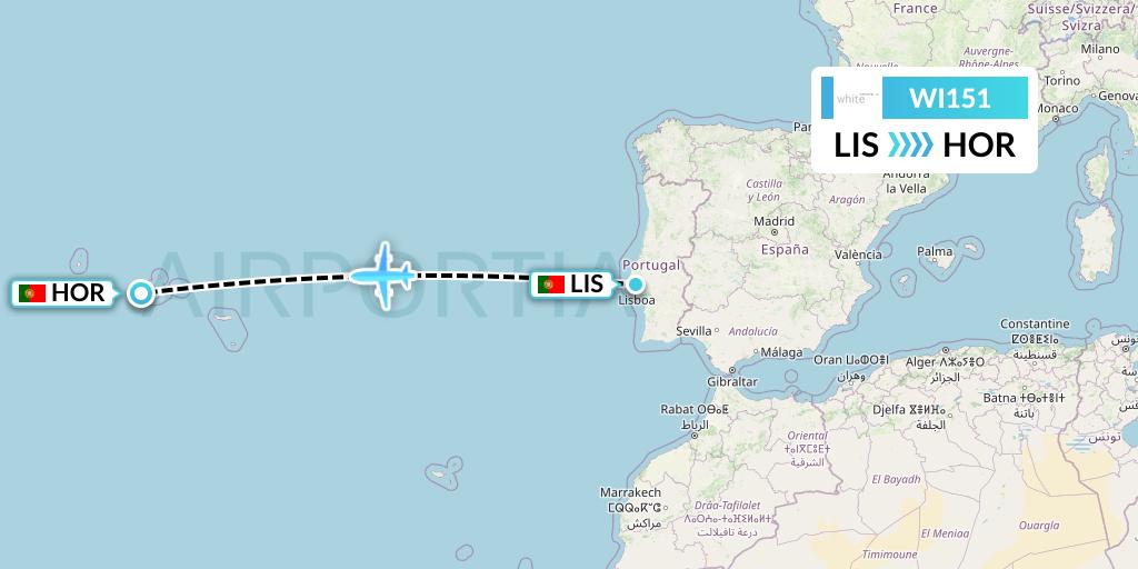 WI151 White Flight Map: Lisbon to Horta