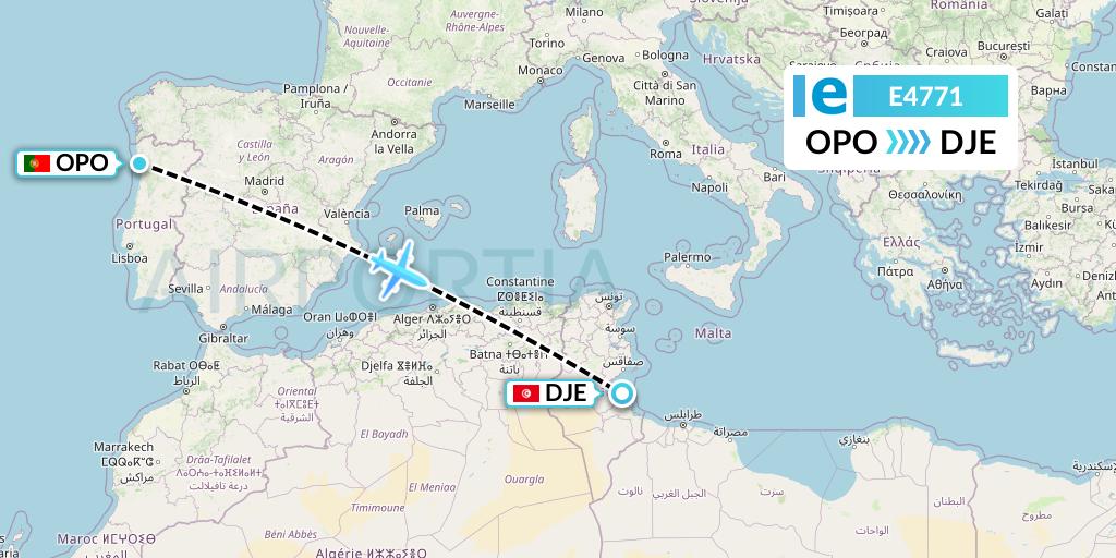 E4771 Estelar Latinoamerica C.A. Flight Map: Porto to Djerba