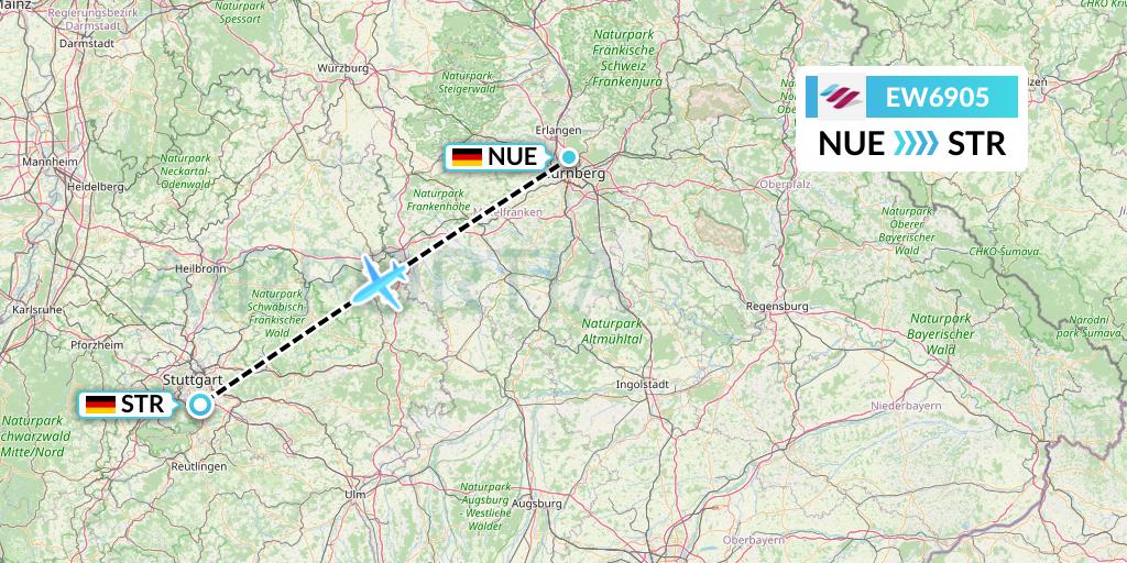 EW6905 Eurowings Flight Map: Nurnberg to Stuttgart