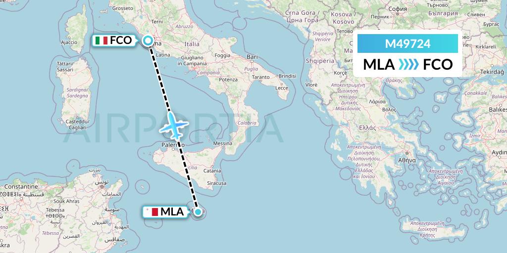 M49724 Mistral Air Flight Map: Malta to Rome