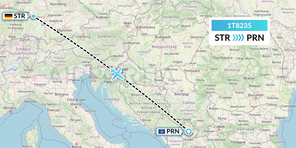 1T8235 Russian Sky Flight Map: Stuttgart to Pristina