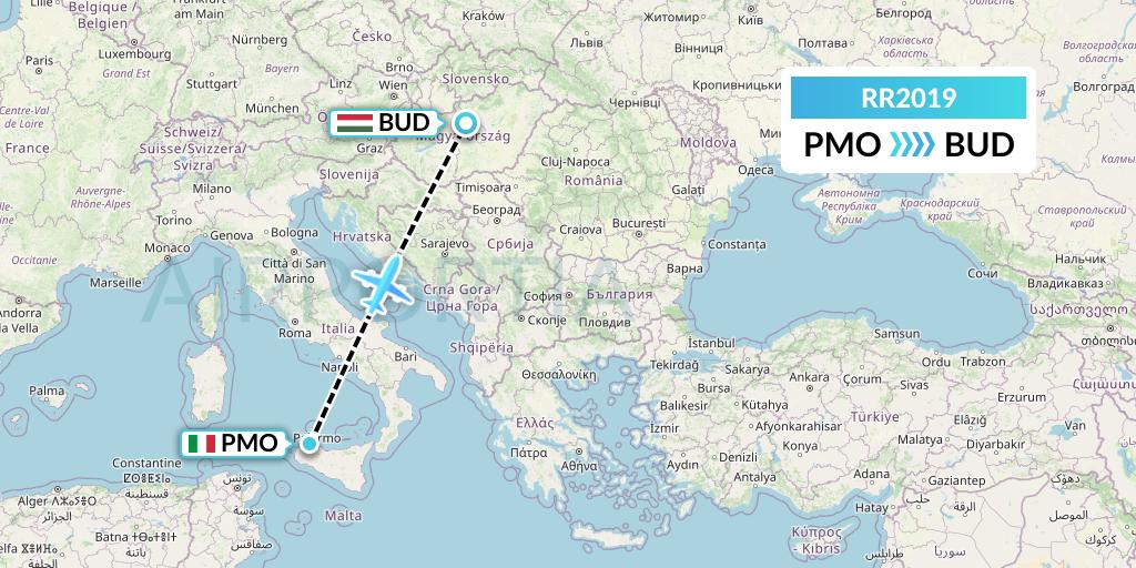 RR2019 Royal Air Force Flight Map: Palermo to Budapest