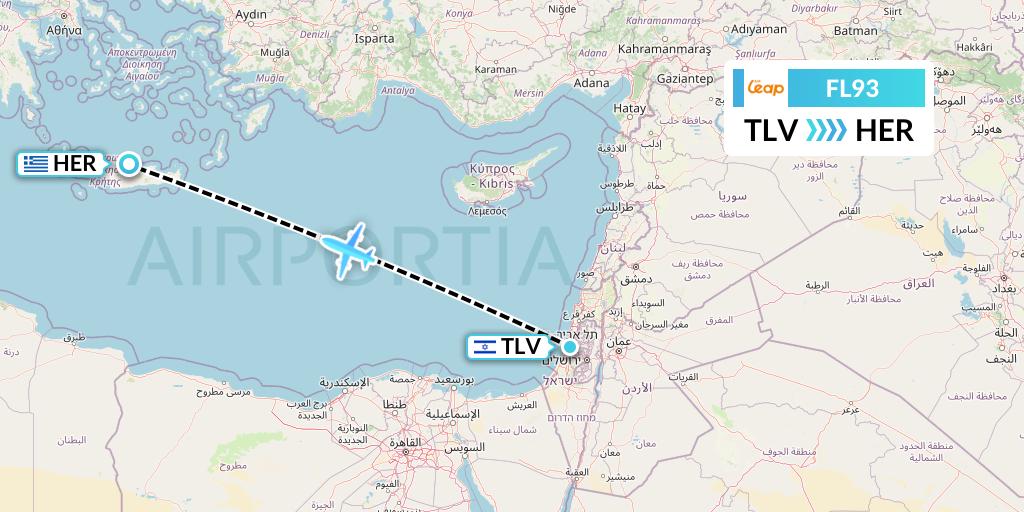 FL93 AirTran Flight Map: Tel Aviv to Heraklion