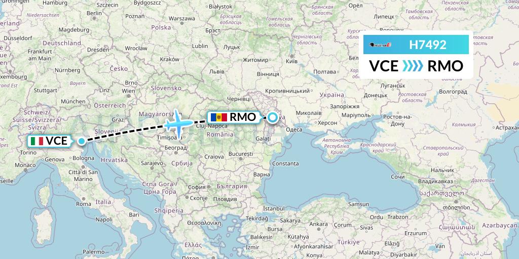 H7492 Eagle Air Flight Map: Venice to Chisinau