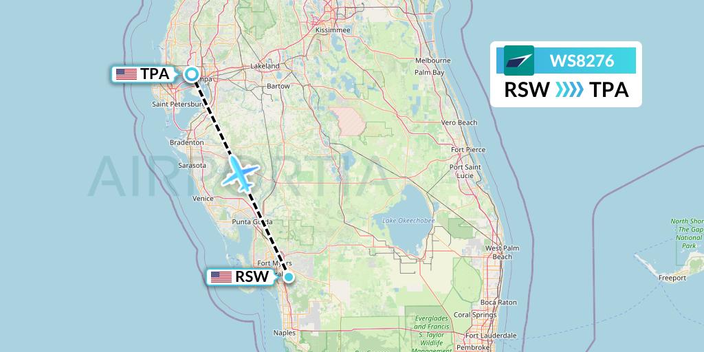 WS8276 WestJet Flight Map: Fort Myers to Tampa