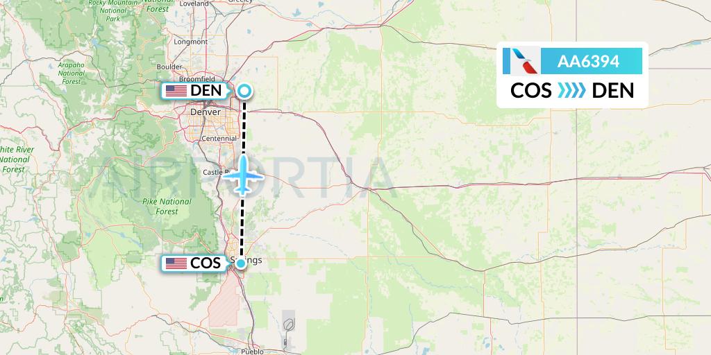 AA6394 American Airlines Flight Map: Colorado Springs to Denver