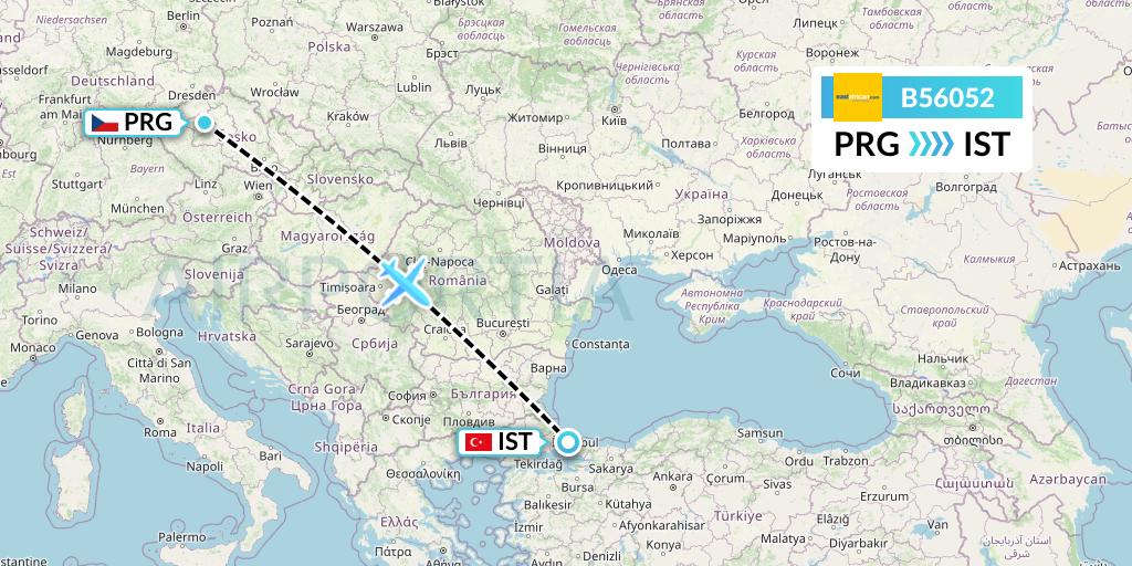 B56052 Fly SAX Flight Map: Prague to Istanbul