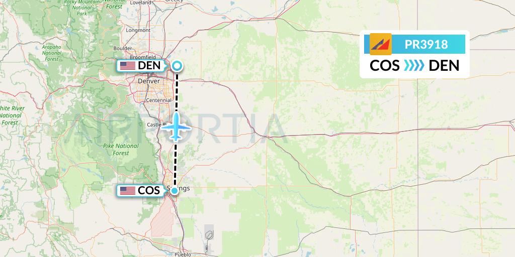 PR3918 Philippine Airlines Flight Map: Colorado Springs to Denver