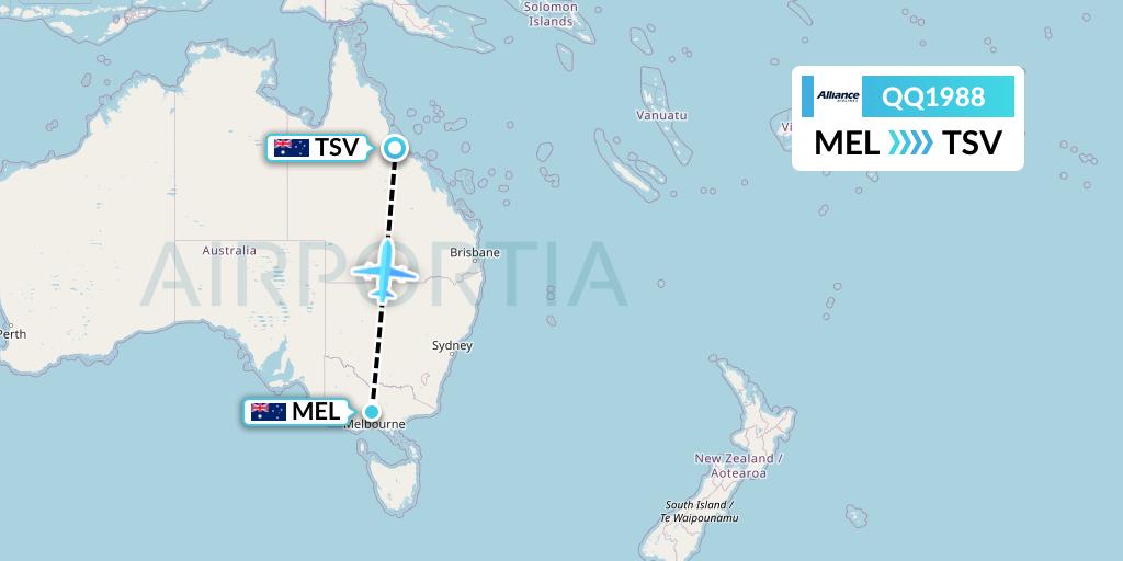 QQ1988 Alliance Airlines Flight Map: Melbourne to Townsville