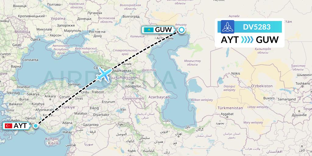 DV5283 SCAT Flight Map: Antalya to Atyrau