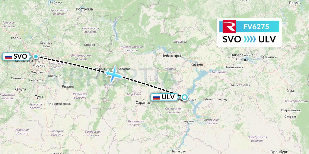 FV6275 Rossiya Flight Map: Moscow to Ulyanovsk