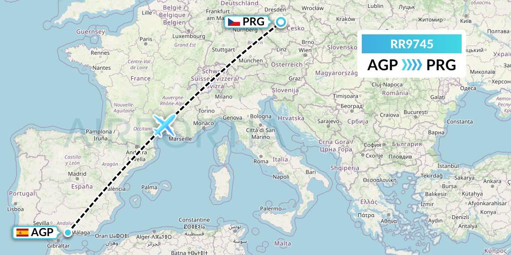 RR9745 Royal Air Force Flight Map: Malaga to Prague