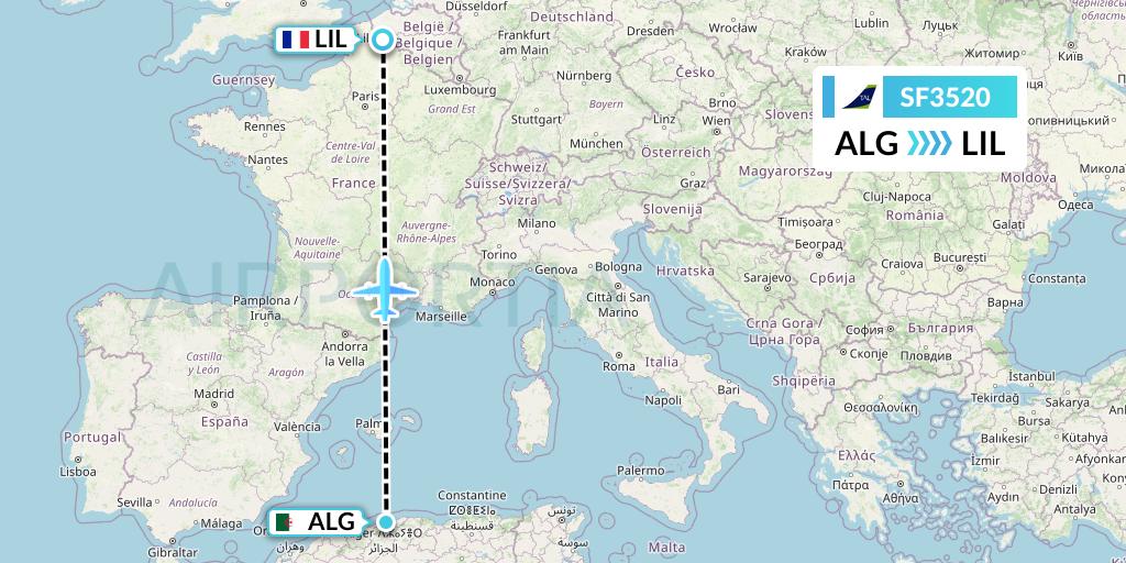 SF3520 Tassili Airlines Flight Map: Algiers to Lille