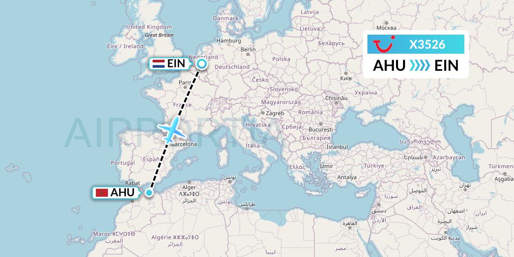 X3526 TUI fly Germany Flight Map: Al Hoceima to Eindhoven
