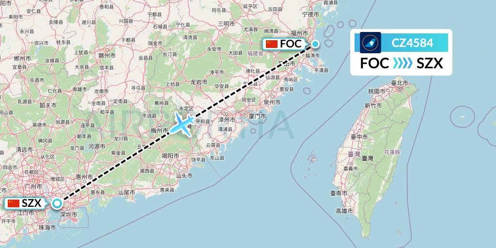 CZ4584 China Southern Airlines Flight Map: Fuzhou to Shenzhen